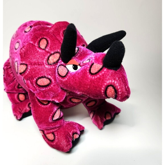 Retro Triceratops Dinosaur Plush Toy B. J. Toy HTF Color Pink Orange Spots 18" - Picture 1 of 8